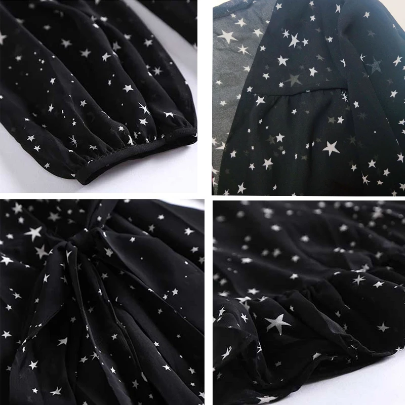 Элегантное шифоновое женское длинное платье с оборками и принтом звезд Осеннее