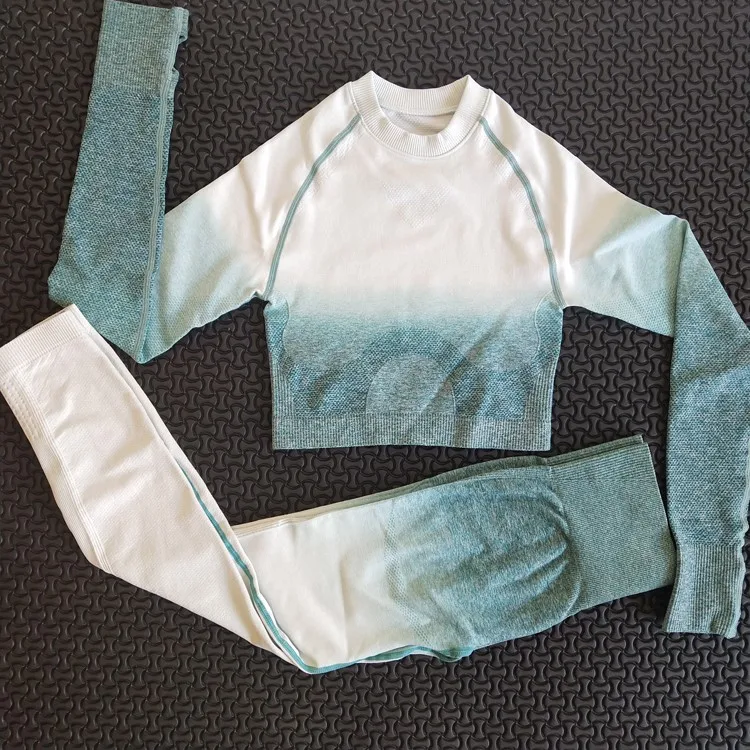 Женский комплект для йоги тренажерный зал одежда Омбре бесшовные леггинсы +