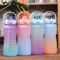 2000ml water bottle with time marker built in straw leakproof sport gradient silicone drinking space cup handle outdoor portable