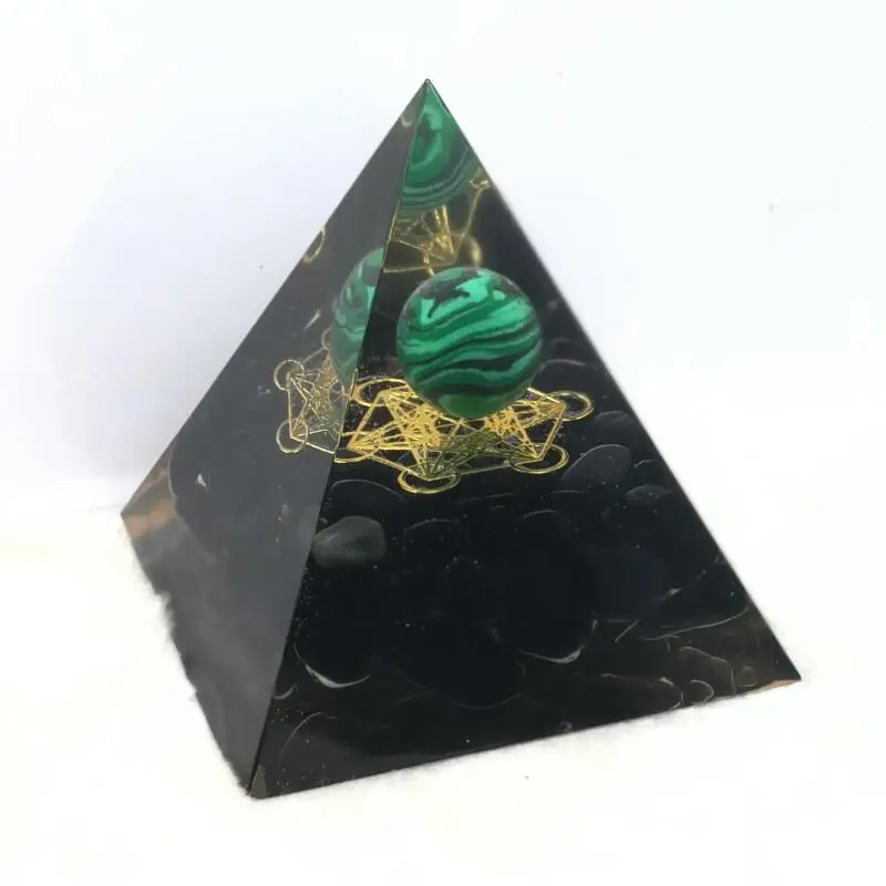 

Orgonite Pyramid Obsidian Green malachite Crystal Orgone Reiki Healing Energy Healing Crystal Feng Shui Decoration