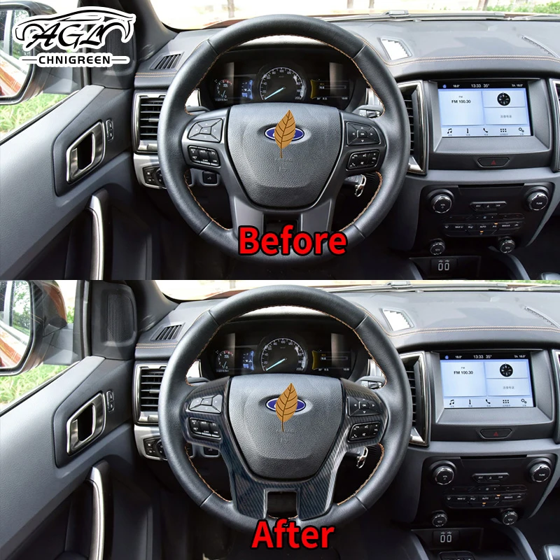 Цена Для Ford RANGER 2015 2016 2017 2018 2019 2020 углеродное волокно цветная Кнопка рулевого колеса рамка Крышка Панели Отделка автомобильные аксессуары