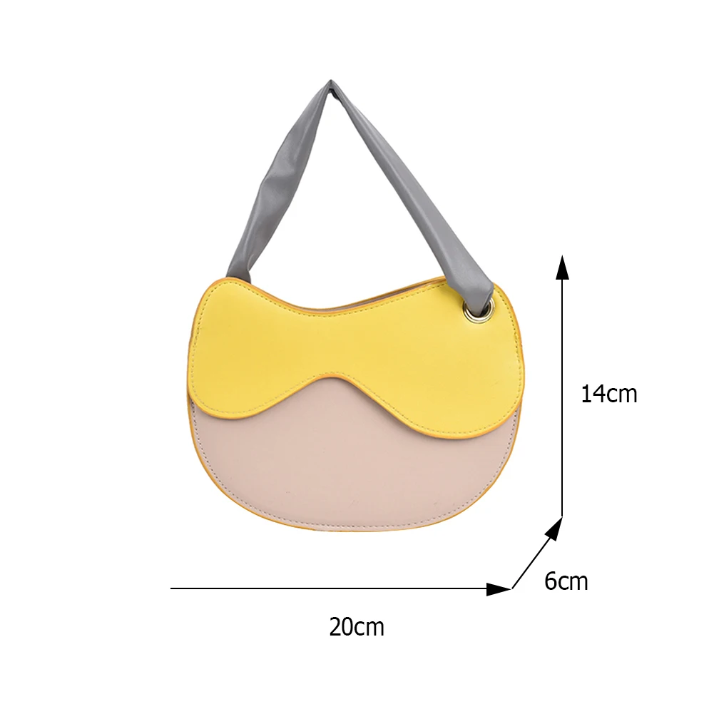 

Vintage Women Soft PU Leather Hit Color Handbags Simple Casual Ladies Semicircle Small Purse