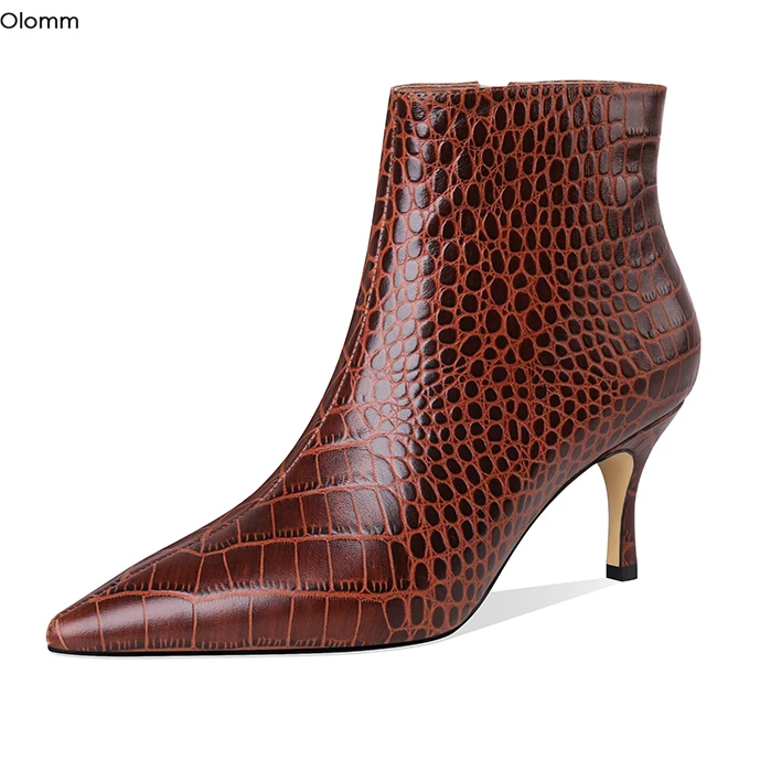 

Женские кожаные ботильоны на высоком каблуке, с острым носком, размеры 4-8,5