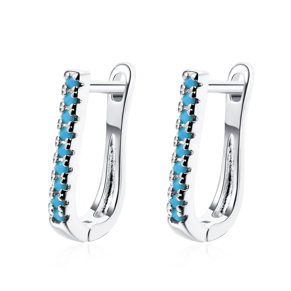

WANGAIYAO ear buckle female fashion geometric oval inlaid blue pine zircon simple temperament geometric ear jewelry