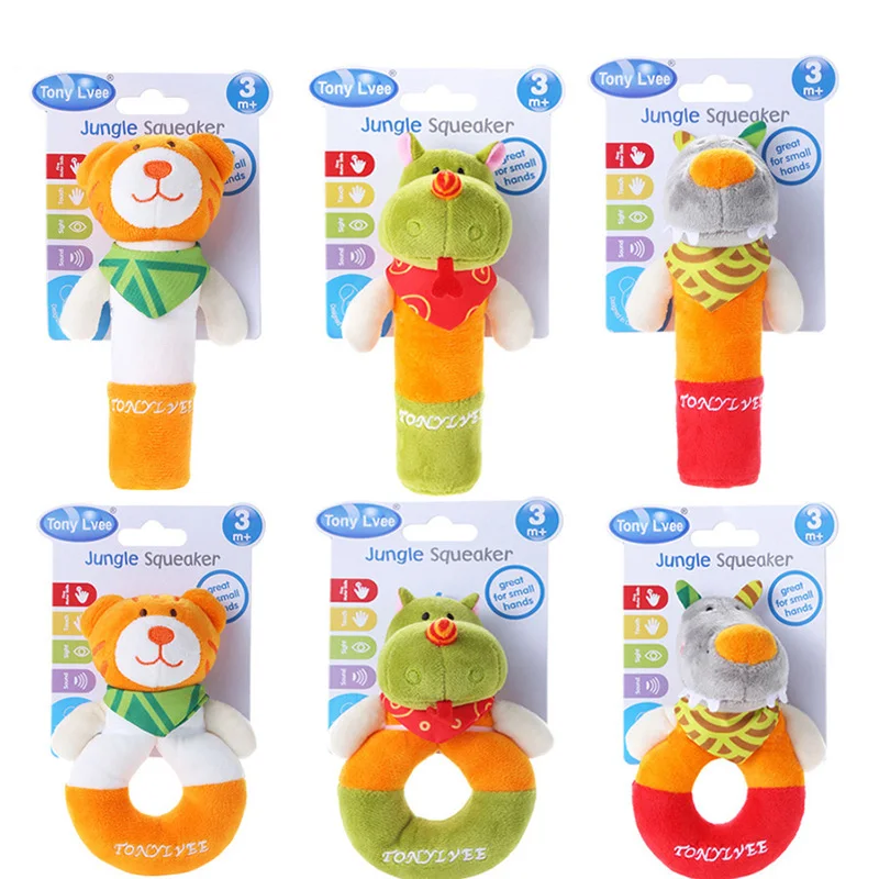 

Toddler Toys Newborn Cartoon Animal Toys Infant Hand Grasping Rattles Doll with BB Device Child Appease Plush Educational Toy