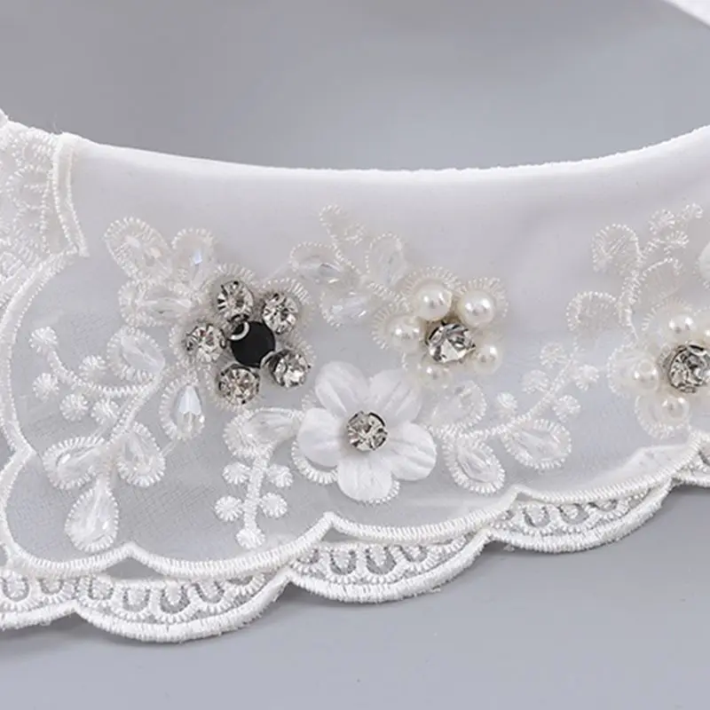 

Women Fashion Imitation Pearl Fake Collar Detachable Dual Mesh Lapel Necklace