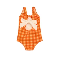 7718 baby girl swimwear with hat summer new korean 2021 girls swimwear for kids bow tie back cute lovely 2 7t kids beach wear