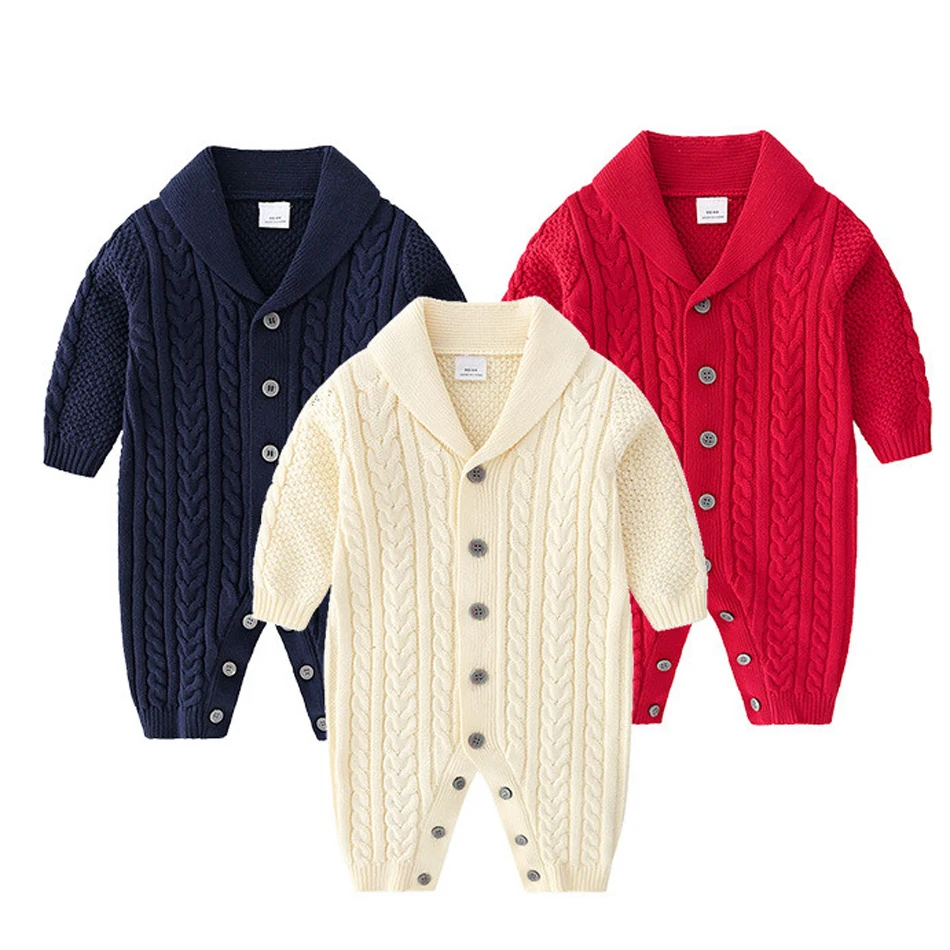 

Winter Knitting Baby Rompers Long Sleeve Infant Boys Girls Jumpsuits Clothes Cotton Autumn Newborn Toddler Kids Overalls Hat