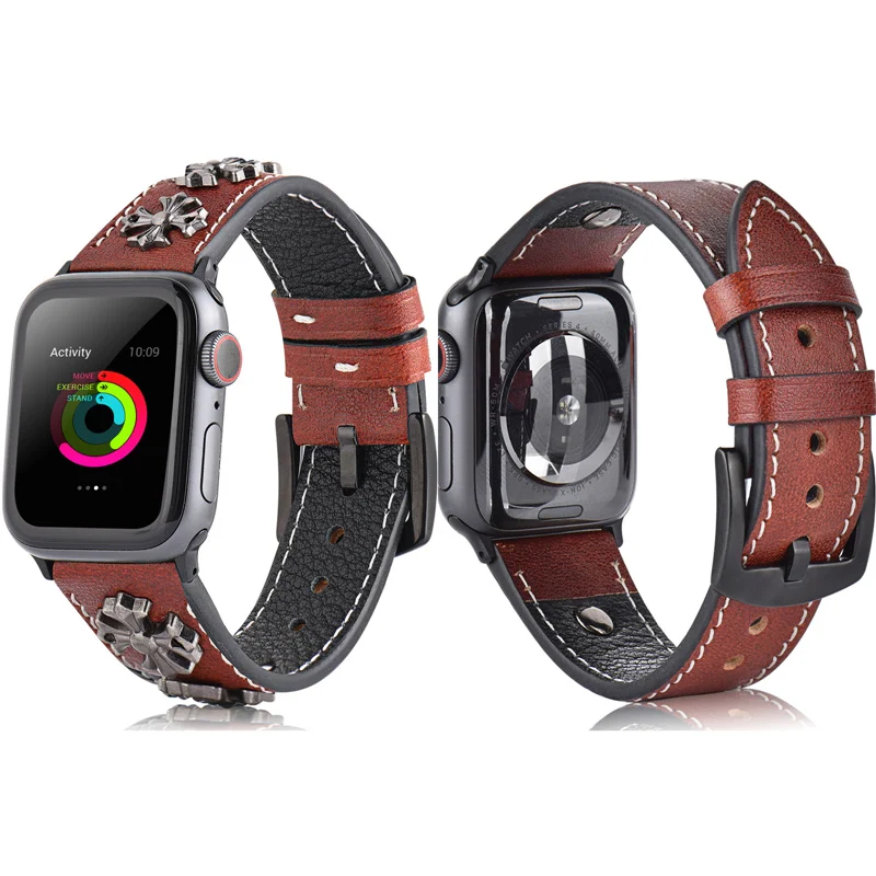 Ремешок из натуральной кожи для Apple Watch 4 ремешка 44 мм 42 40 38 аксессуары подходит