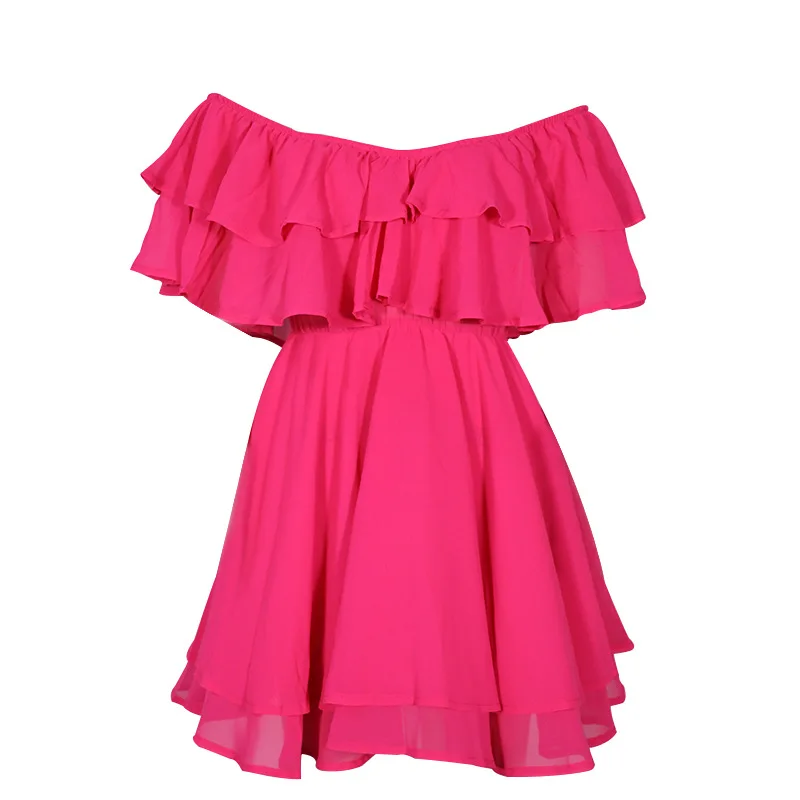 

Elegant Off Shoulder Ruffle Fit Flare Dress Women Solid Casual Dress Summer Dress Mini Elegant Dress