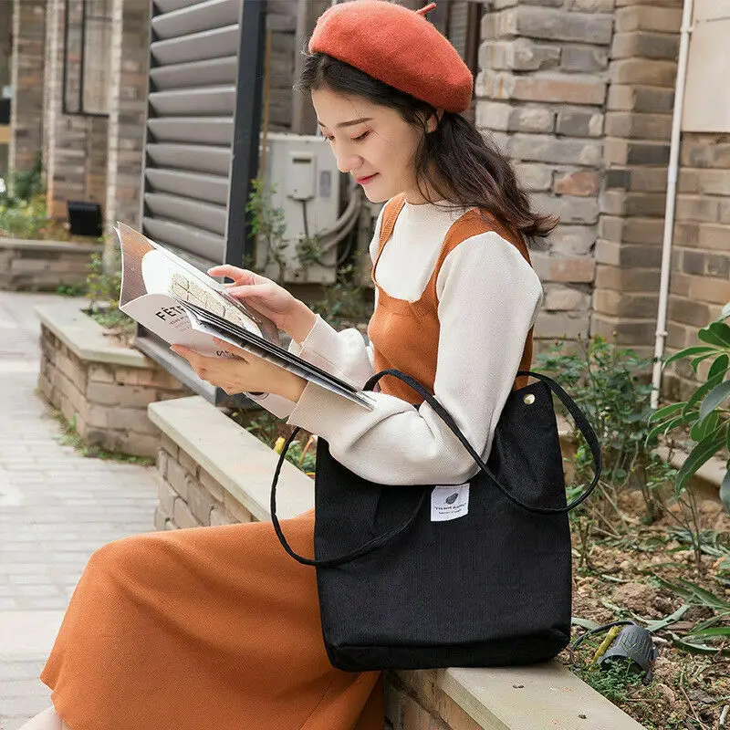 

Women Corduroy Shopping Bag Female Canvas Cloth Shoulder Bag Environmental Storage Handbag Reusable Foldable Eco Grocery Totes