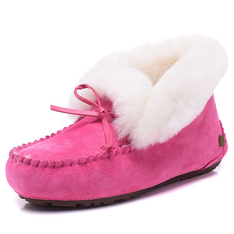 Hot Pink Новинка; нескользящая женская обувь; зимние сапоги на натуральном меху; зимние сапоги из натуральной кожи; женская обувь из натуральной шерсти; теплые женские ботильоны - Цвет: Hot Pink