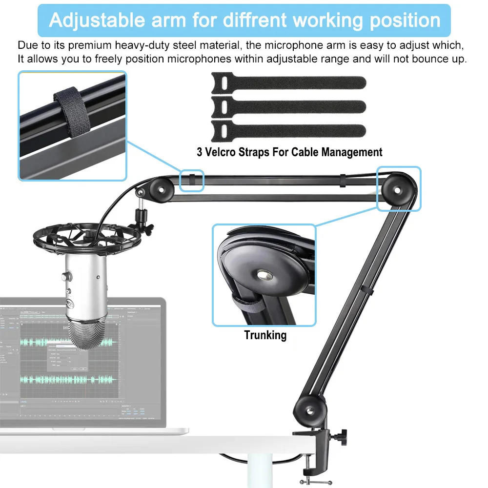 pantograph for microphone stand heavy duty adjustable suspension mic arm holder with pop filter microphone for blue yeti bm 800 free global shipping