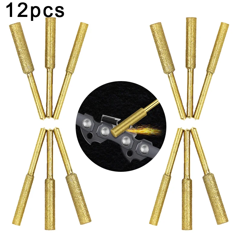 

12pcs 4.0/4.8/5.5mm Diamond Dremel Coated Cylindrical Burr For Grinding Machine Chainsaw Sharpener Grinding Rod Mill Rotary Tool