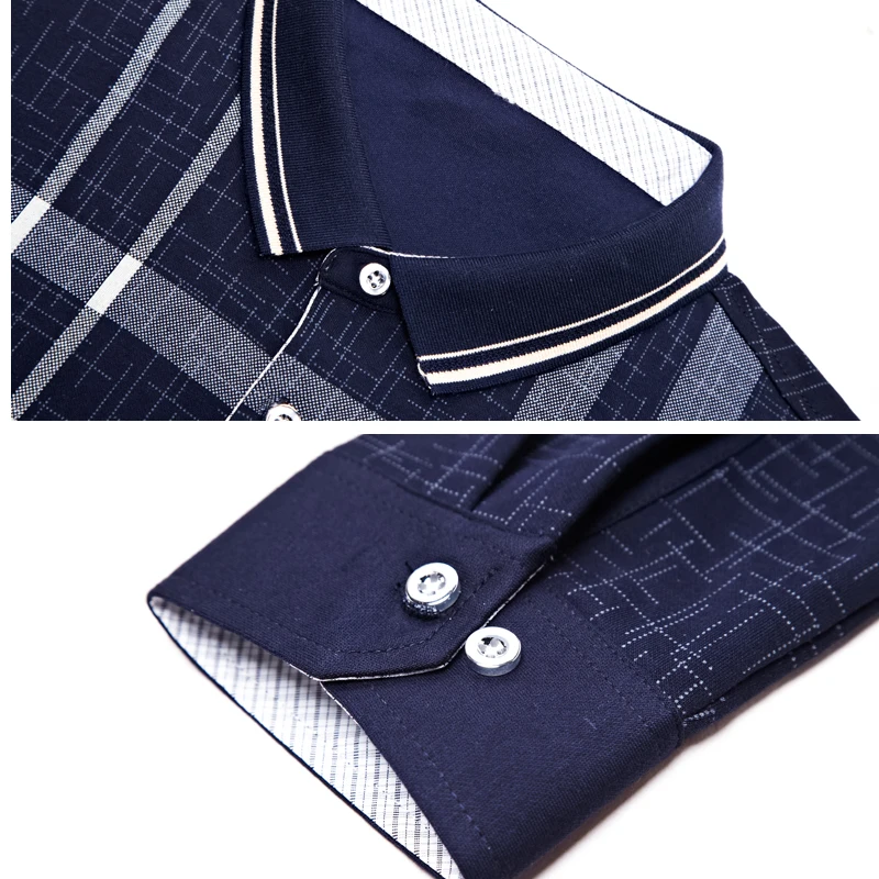 Рубашка-поло мужская с длинным рукавом деловая Повседневная в клетку B046 весна |