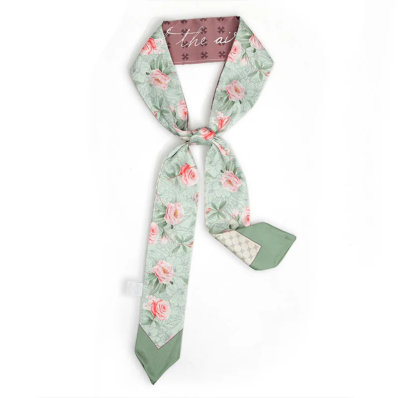 

Rose Floral Print Headband Silk Neck Scarf Retro Hair Band Headwear Female Ladies Handbag Ribbons Decoration Dress Accessories