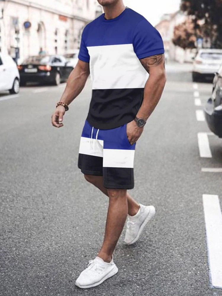 

New Mens 3d Printing 2-piece Set Sportswear Suits Tracksuit Shorts+Tshirts Mens Summer Casual Clothes Short Sleeve O Neck Shirts