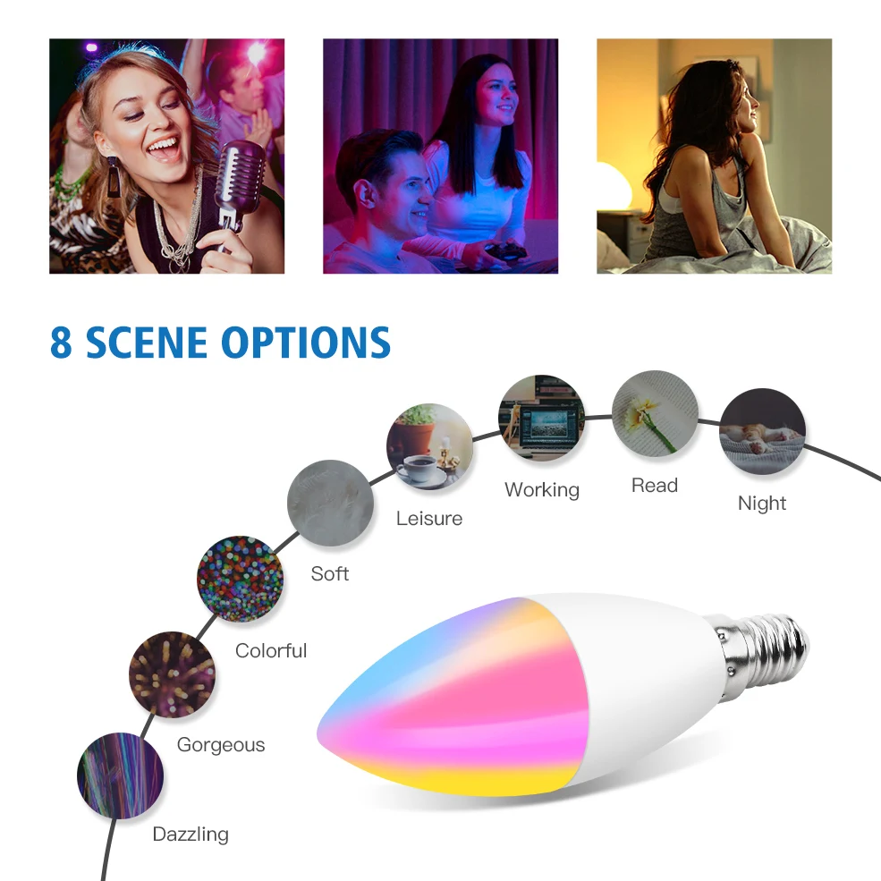 

Tuya Smart Wifi LED Bulb E14 RGB CW Dimmable LED Lamp Voice Control Magic Bulb 5W Candle Work With Alexa Google Home Assistant