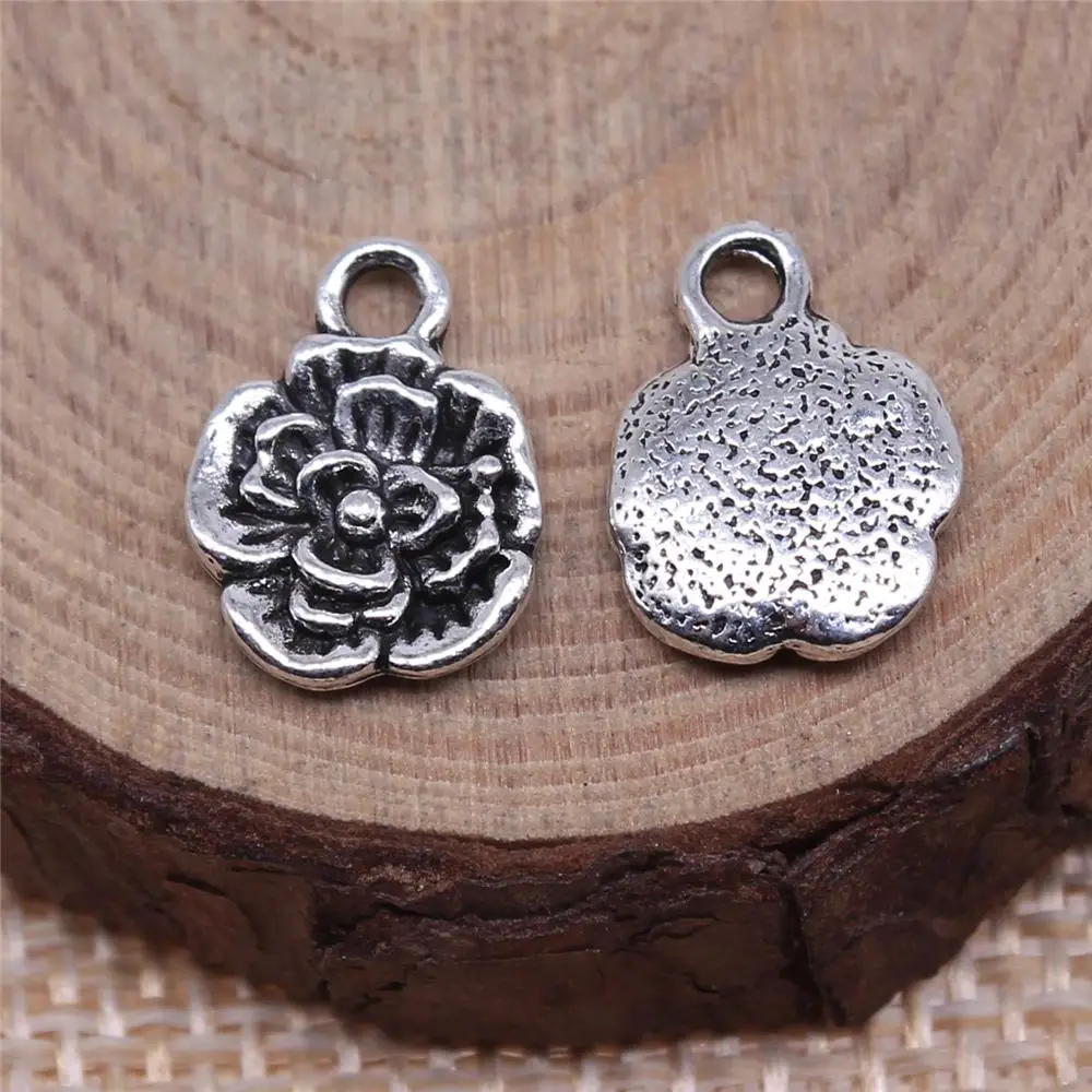 

Handmade Pendants For Jewelry Accessories 40pcs Flowers Charms 10x10mm Antique Silver Plated