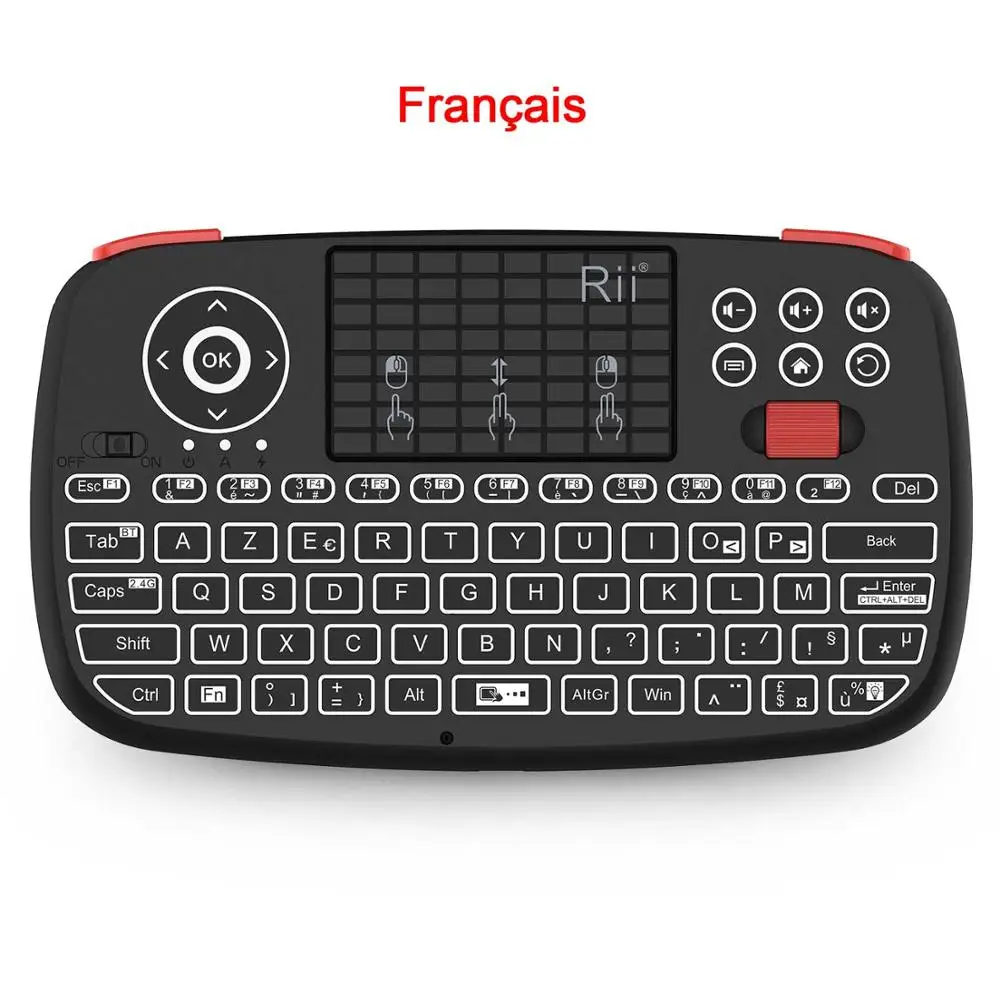 French Version Rii RT726(i4) мини Bluetooth клавиатура русская французская еврейская, испанская 2,4 ГГц воздушная мышь с тачпадом для Android tv Box Mini PC - Цвет: French Version