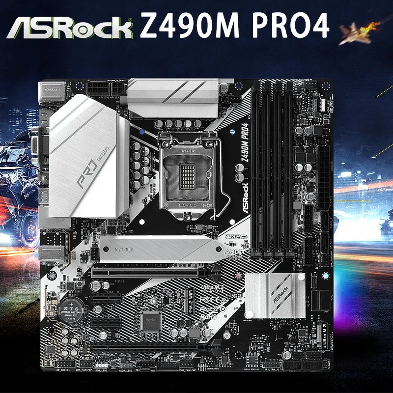 Bestellen Neue ASRock Z490M Pro4 Motherboard LGA 1200 DDR4 PCI-E 3,0 Overlocking 128GB Desktop Z490 Placa-Mãe 1200 10th-Gen CPU ATX