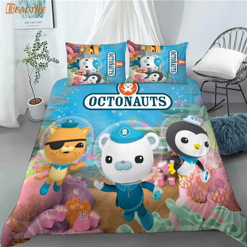 De Octonauts de dibujos animados animaci&oacute;n 3 uds edred&oacute;n conjunto de moda juegos de ropa de cama edred&oacute;n funda n&oacute;rdica funda Textiles para el hogar-4