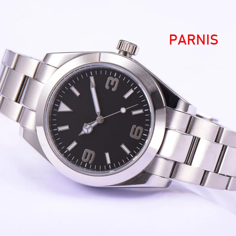 Parnis с сапфирами Стекло черный стерильные циферблат 40 мм автоматический