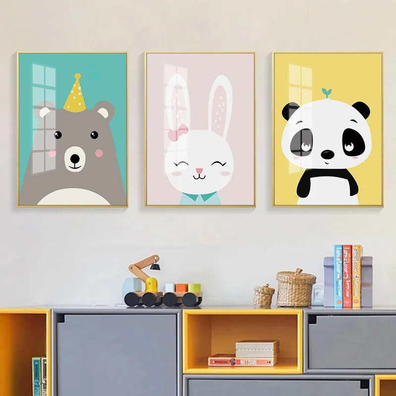 

Nordic simple modern cartoon panda rabbit bear cute pet children room murals poster print picture decorative picture