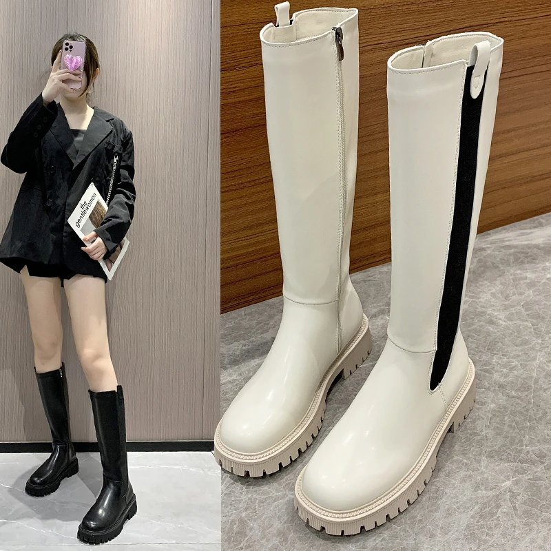 

Fashion Winter Long Brand Women's Boots Knee High Luxury Chelsea Chunky Platform Shoes Zipper Round Toe Botines De Mujer 2022