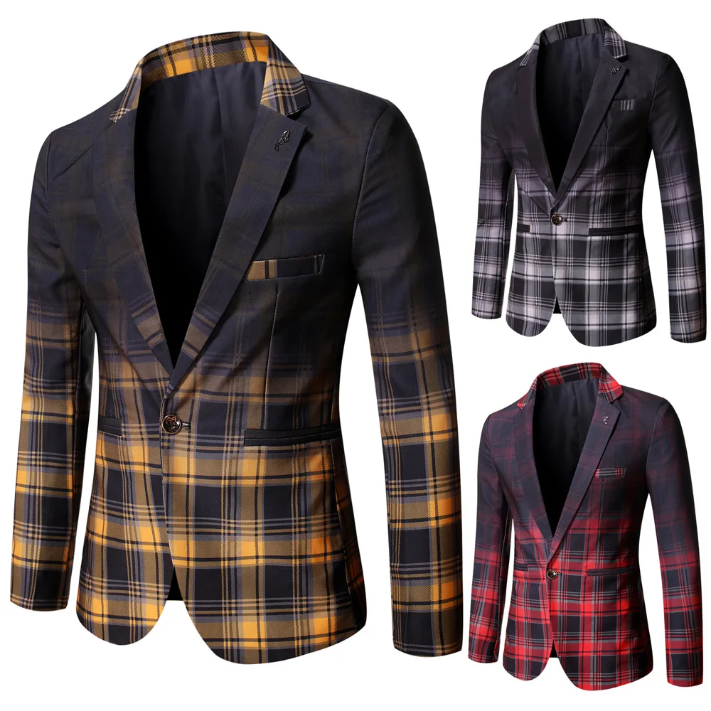 

Blazer Men 2021Spring and Autumn New Fashion Casual Men Patchwork Color Plaid Slim Business Casual Blazer for Men