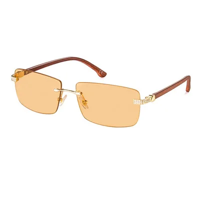 

2021 new diamond-encrusted rimless sunglasses female fashion online celebrity with INS imitation wooden box sunglasses