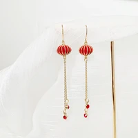 simple chinese style red iantern tassel earrings new year gift personality long earrings net red girl earrings