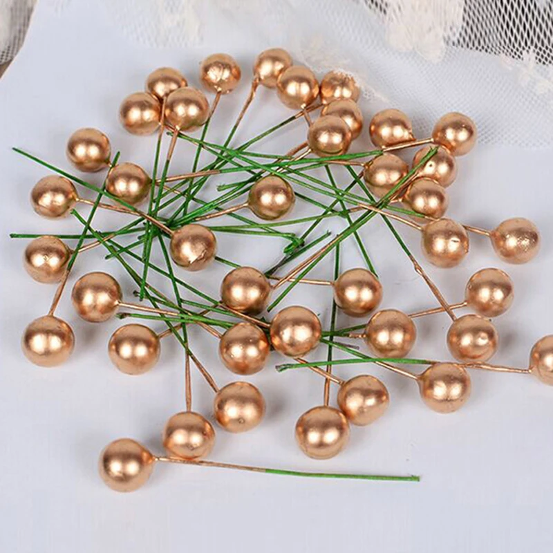 gold 50pcs Рождество 50/100 шт./лот искусственные ягоды яркие красные ягоды дом гирлянда моделирование завод свадебные украшения сада; Прямая поставка - Цвет: gold 50pcs