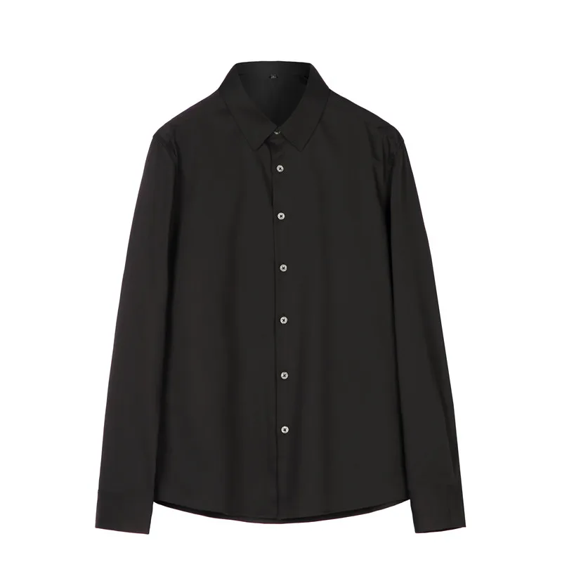 

Loldeal Men Long Sleeve Shirt Fashion Lapel Slim Solid Color Handsome