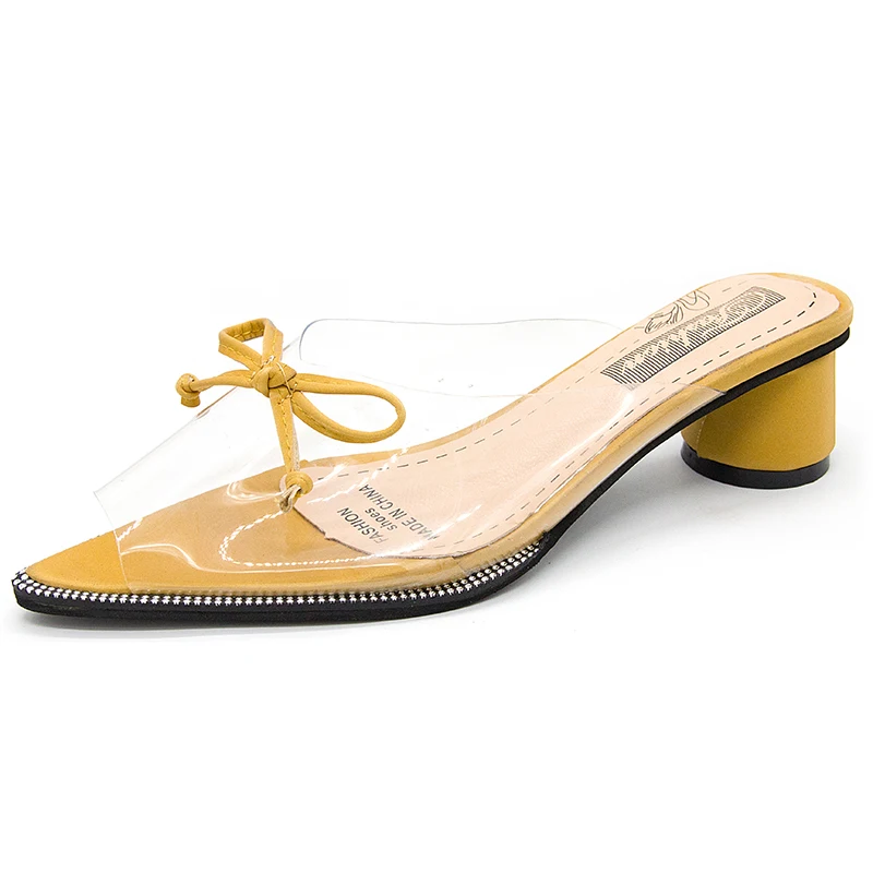 Шлепанцы на высоком каблуке женская обувь с острым носком прозрачная из ПВХ