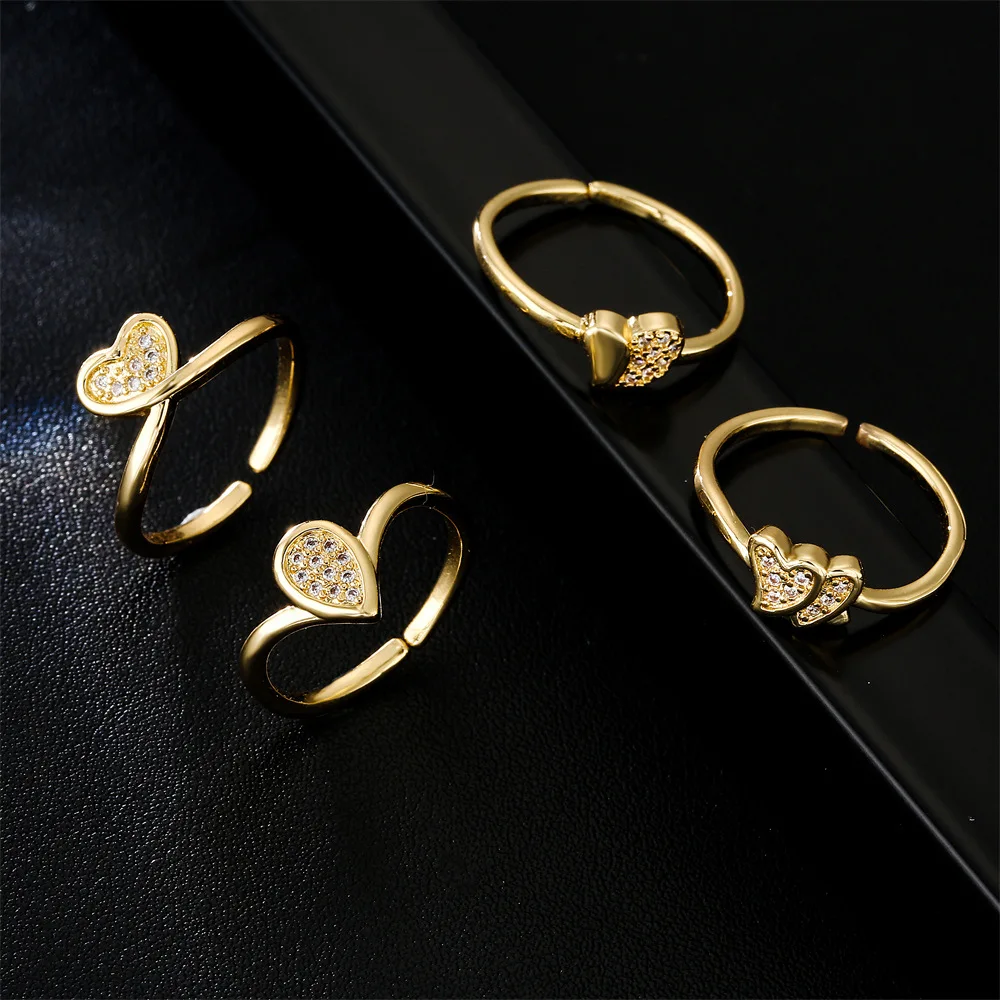 

Dainty Double Heart Rings for Women Gold Plated Shiny Crystal Love Adjustable Ring Geometric Stakable Ring Finger Accessories