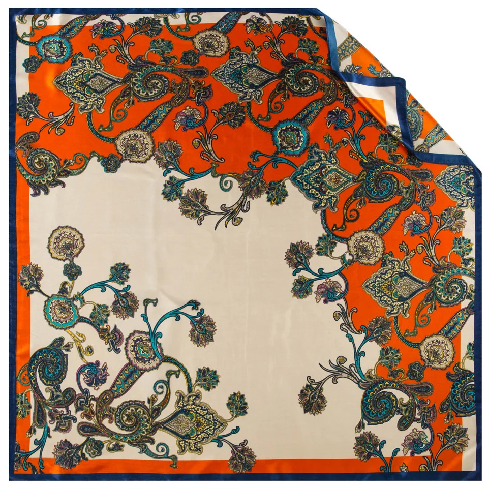 

Шелковые атласные шарфы 90*90 см для женщин, модный хиджаб с принтом пейсли, женские квадратные шали, бандана, головные шарфы для женщин