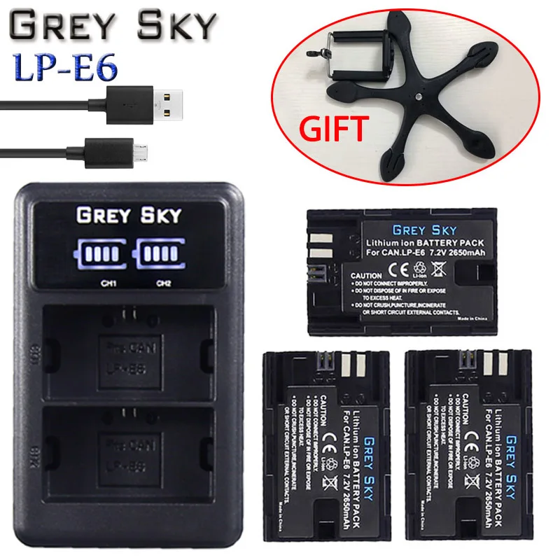 charger and 3battery 2650mAh 7.2V LP-E6 LP E6 Battery+ USB LCD Charger For Canon EOS 5D4 5D3 60D 6D 7D 70D 80D 5DSR Camera - Цвет: charger and 3battery