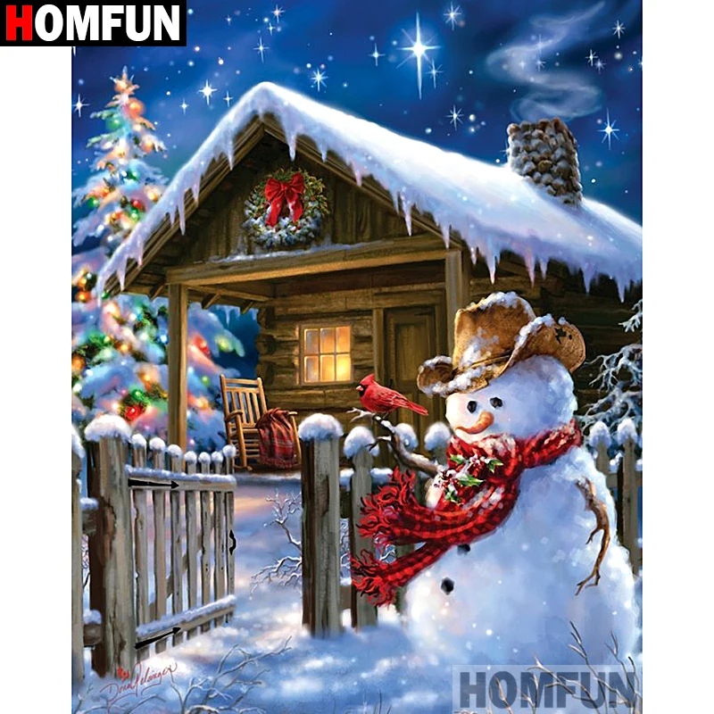 Алмазная 5D Вышивка HOMFUN сделай сам вышивка крестиком Снеговик Птичий дом полное