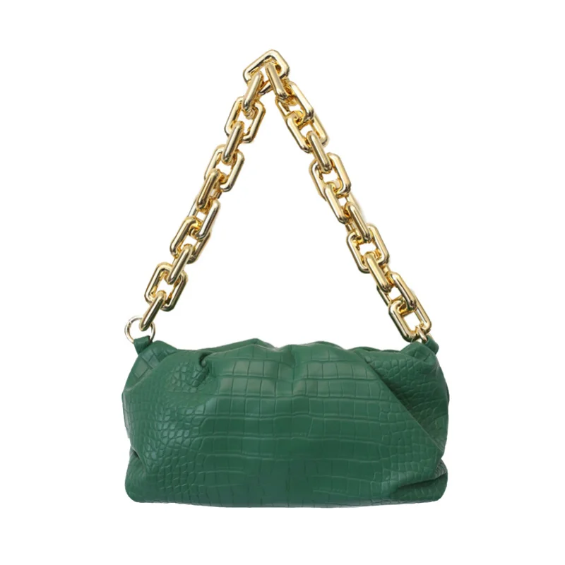 

Thick Gold Chains PU Leather Armpit Bags For Women Stone Pattern Luxury Designer Shoulder Handbags Female Travel Lady Party Bag