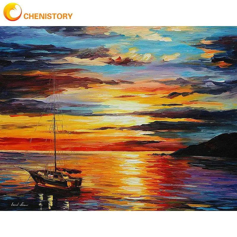 

CHENISTORY DIY Frame Painting By Number Sunset Seascape Picture By Numbers Kits 60x75cm Acrylic Paint On Canvas For Home Decors