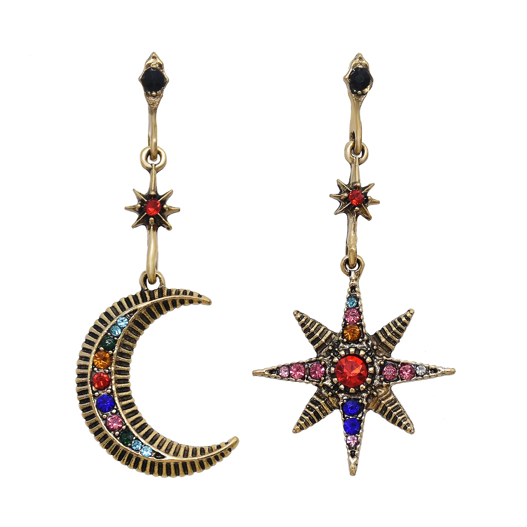 

Vintage Gold Alloy Women Pendan Earrings Asymmetric Earrings Of Star And Moon Female Party New Year oorbellen Jewelry Gift