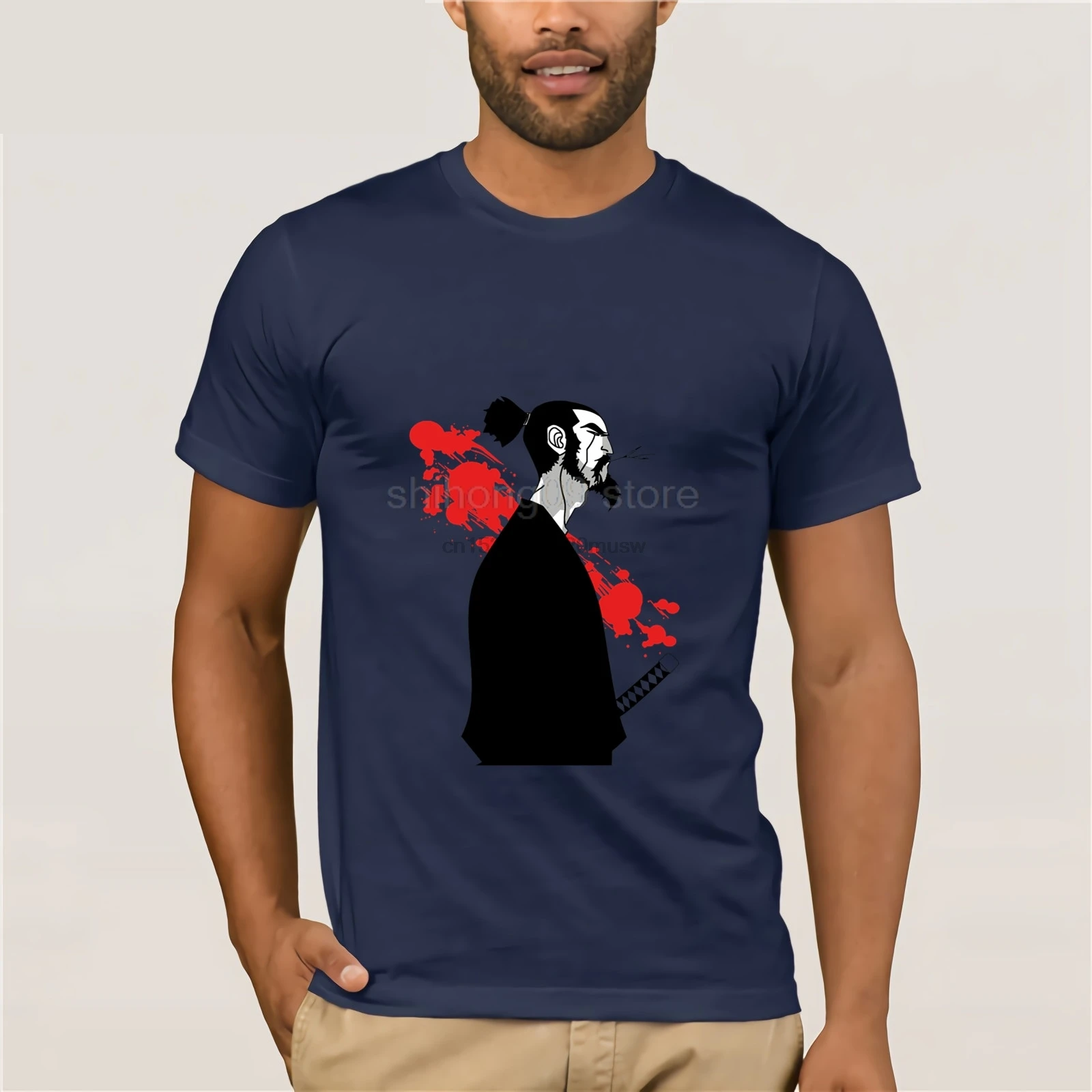 

Pensative samurai T-Shirt Streetwear Fun Design Custom Print Short Sleeve T-Shirt The hottest T-shirt in the world