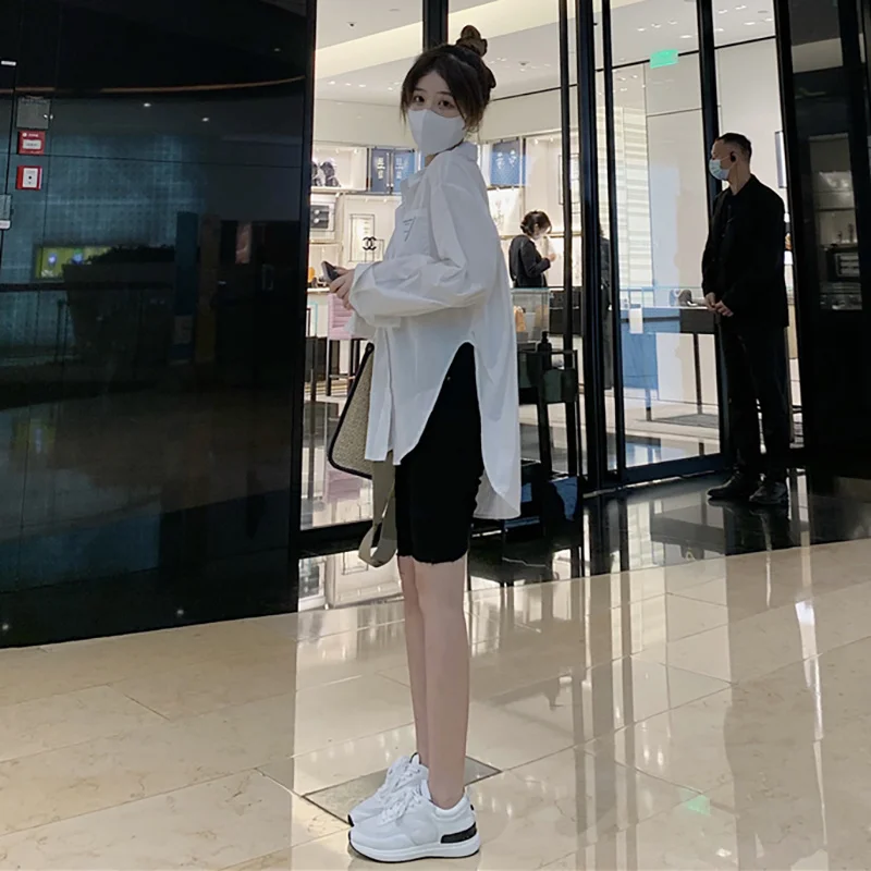 Модная женская рубашка с Боковым Разрезом и длинным рукавом | Женская одежда