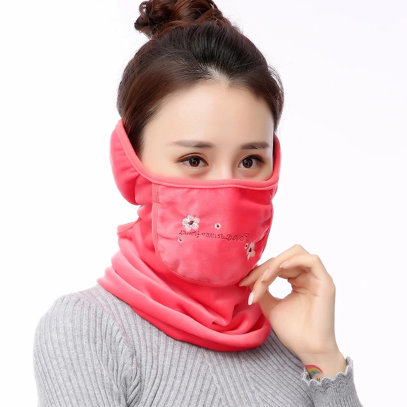 A612 Melon Red Хлопковая ветрозащитная Пылезащитная теплая маска для лица для женщин с вышивкой бархатные Моющиеся Многоразовые маски Зимние Теплые маски - Цвет: A612 Melon Red