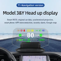 for tesla model 3 y car hud head up display speed projector overspeed warning alarm water temperature voltage system gear guide