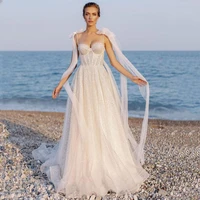 eightree 2021 sexy glitter wedding dress sleeveless tulle a line lace up back summer beach bridal gown evening dress custom size