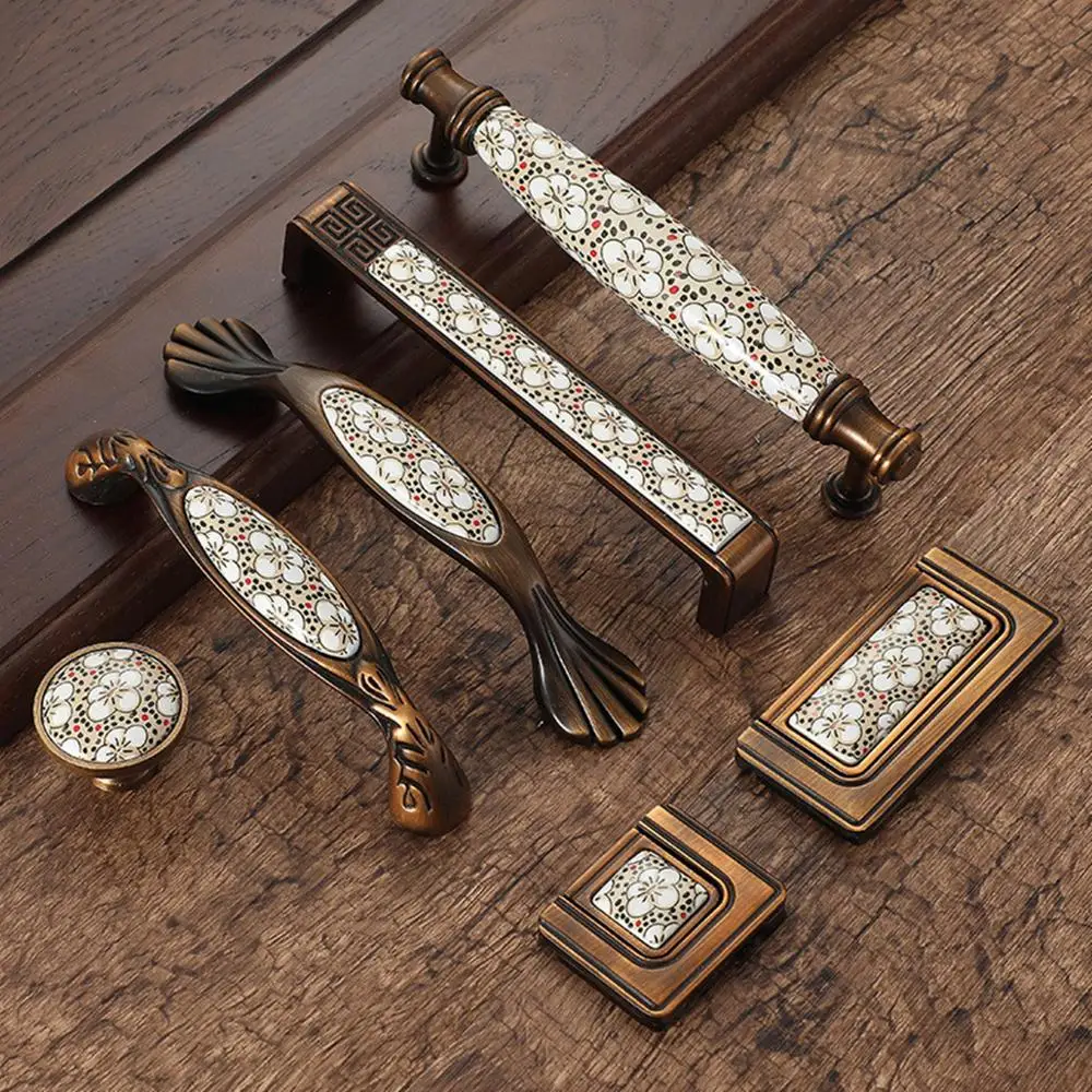 

Antique Bronze Ceramic Cabinet Handles Vintage Drawer Knobs Wardrobe Door Handles European Furniture Handle Hardware