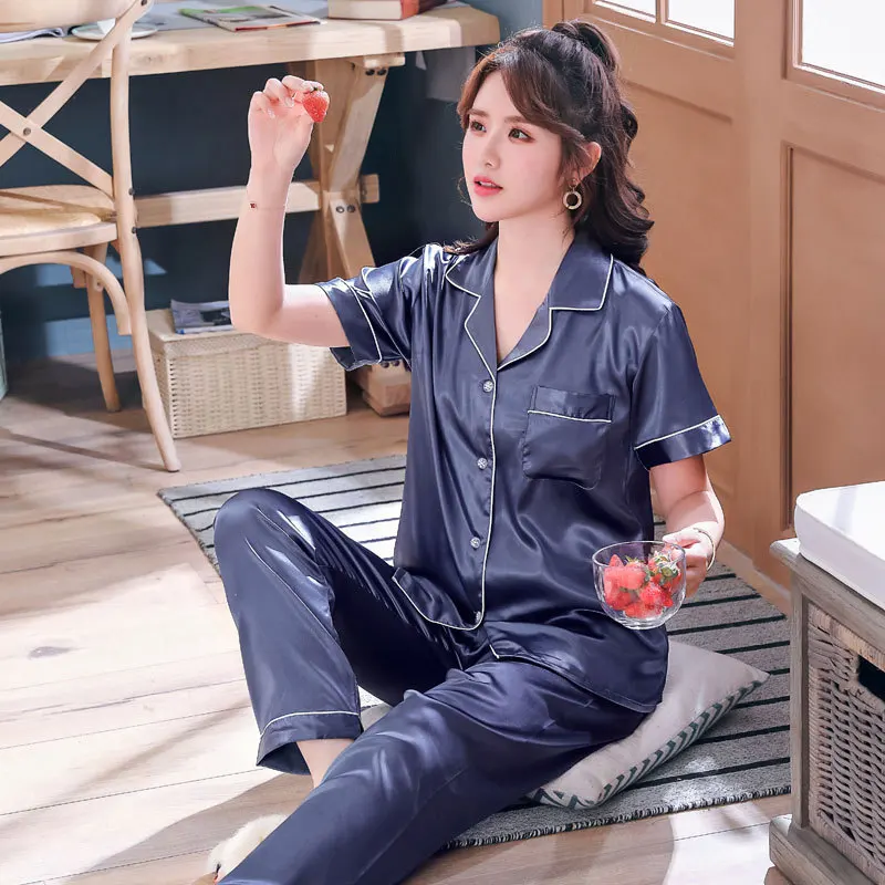 Мужская атласная пижама с коротким рукавом для пар домашняя одежда шелковая