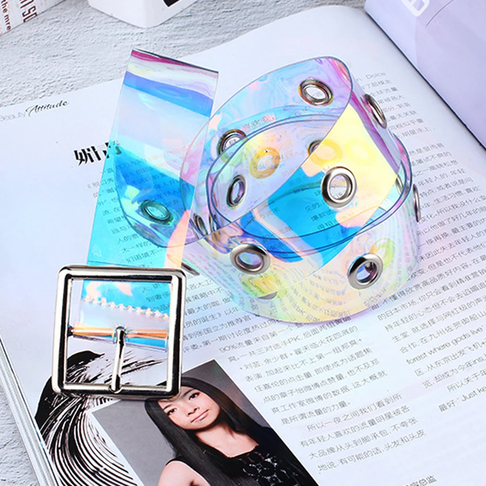 1 шт. Прозрачные лазерные металлические женские пояса голографическая панк